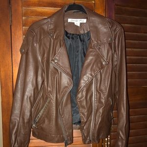 Faux leather brown collared jacket